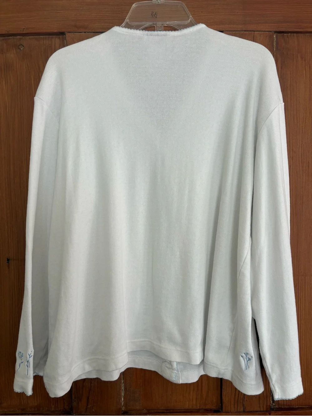 Talbots White Cardigan Sweater Light Blue Floral Trim Cottagecore L - Picture 5 of 7